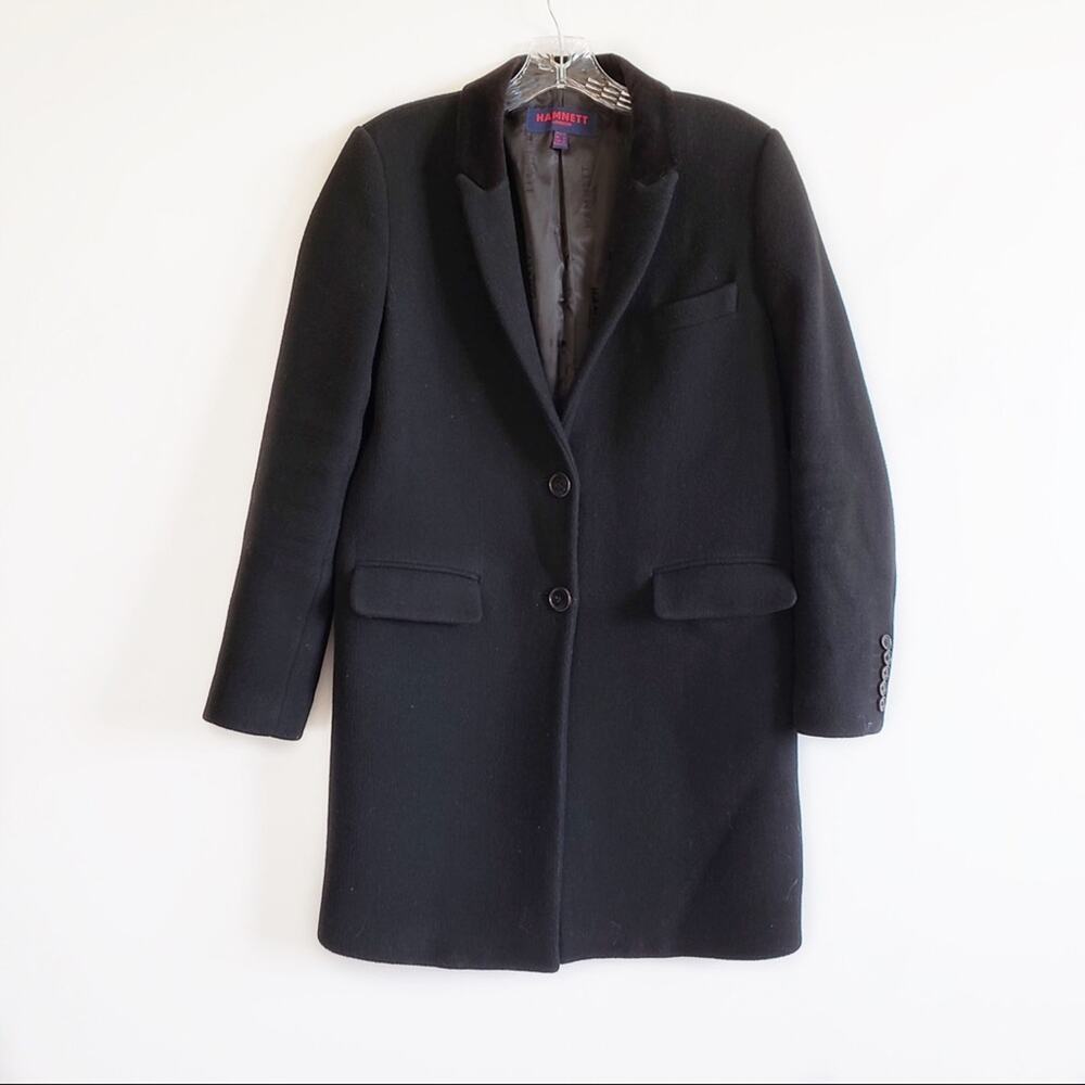 Katharine Hamnett Black Wool Velvet Collar Long Coat